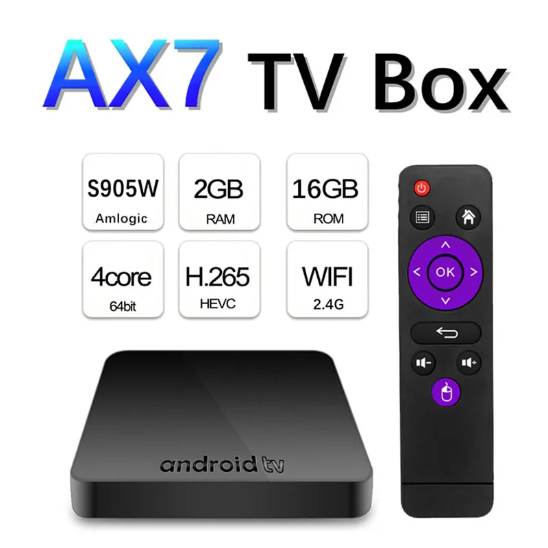 ТВ приставка AX7 Android TV 7 1 Голосовое управление 2 Гб 16 четырехъядерный процессор