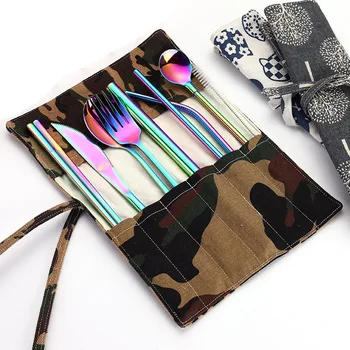

Unibird 9Pcs/Set Portable Flatware Set with Cloth Bag Pack Stainless Steel Silverware Dinnerware Set Tableware for Lunch Box