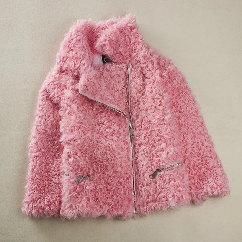 

Short zipper locomotive jacket Lambs and fur coats in Europe and America women winter jacket jacket with natural fur women