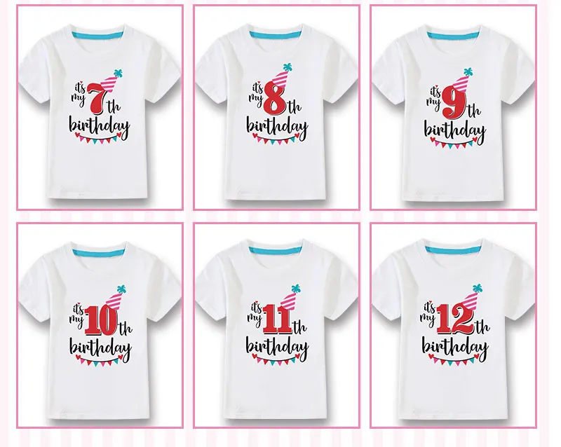 Birthday Tshirts Girl Short Sleeve Girls 3rd Kids Birthday Shirts O-Neck Fashion Children Tees Shirt For 2 3 4 5 6 7 8 9 10 Year