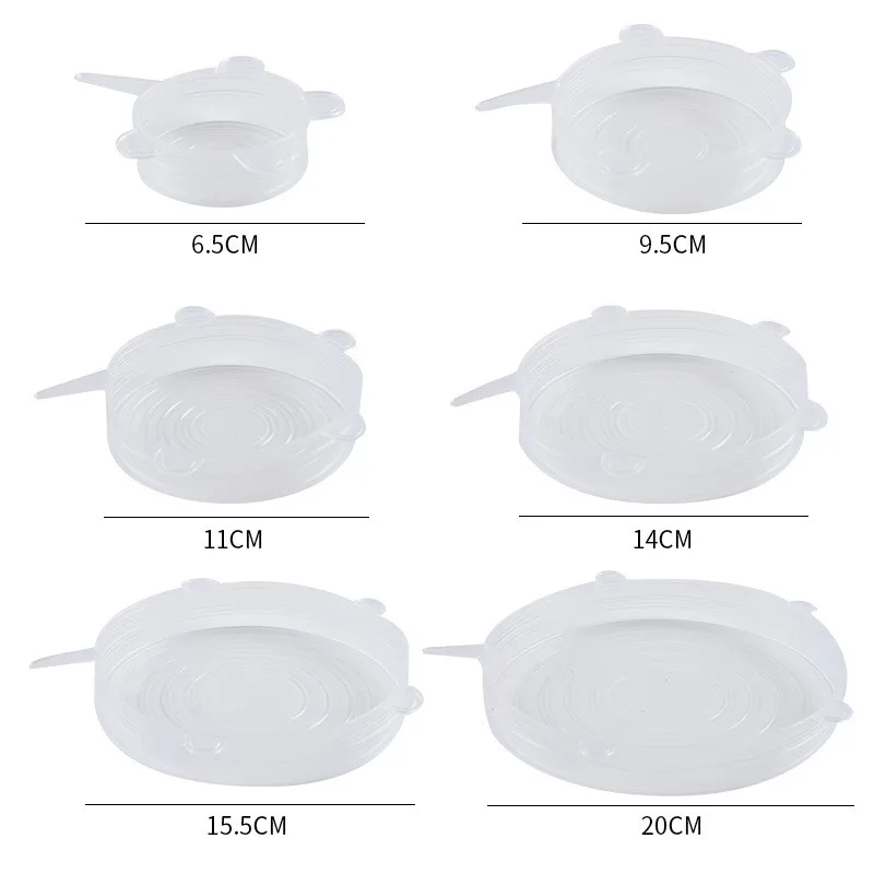 6 шт./компл. многоразовый силикон растягивающиеся крышки Универсальный Силиконовая пищевая плёнка чаша, сковорода горшок крышка Силиконовая накладка ограничитель колпачки для сохранения свежести
