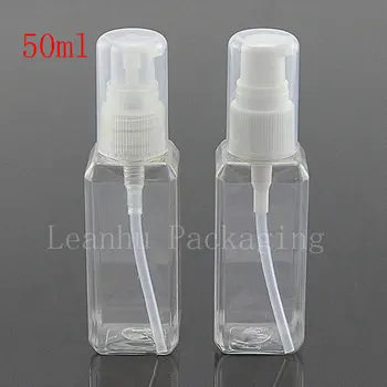 

50ml x 50 transparent square plastic bottles with treatment cream pump, lotion pump dispenser bottle for cosmetics packaging