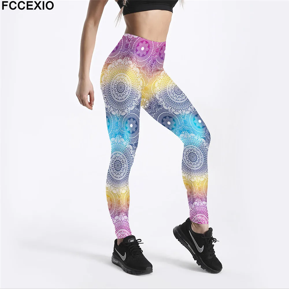 

FCCEXIO Winter New Workout Leggings High Waist Fitness Legging Colorful Mandala Print Leggins Female Pants Large Size Leggings