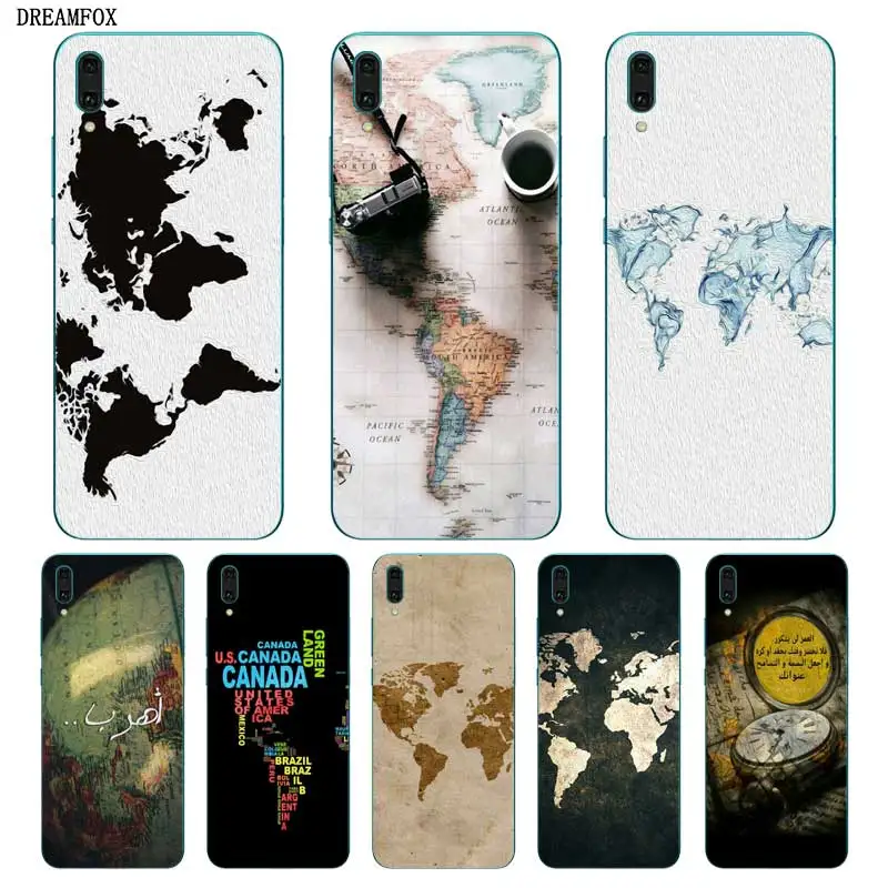 N474 World Map Soft TPU Silicone Cover For Huawei Y5 Y6 Y7 Y9 Prime Pro 2017 2018 2019 Case |