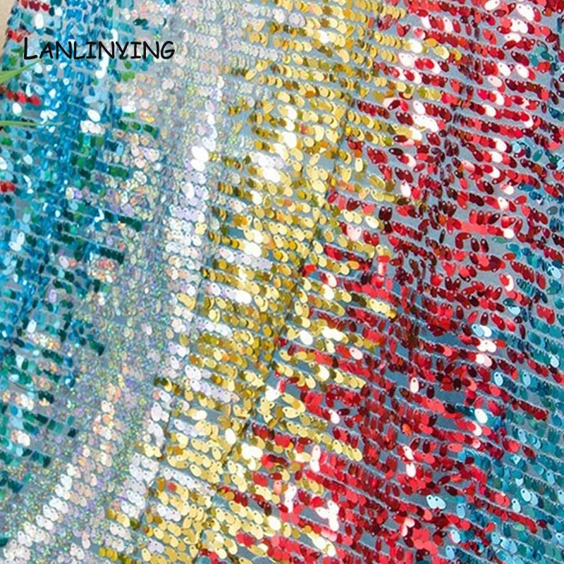 LANLINYING High Quality Colorful Sequined Fabric Gradual Change Peacock