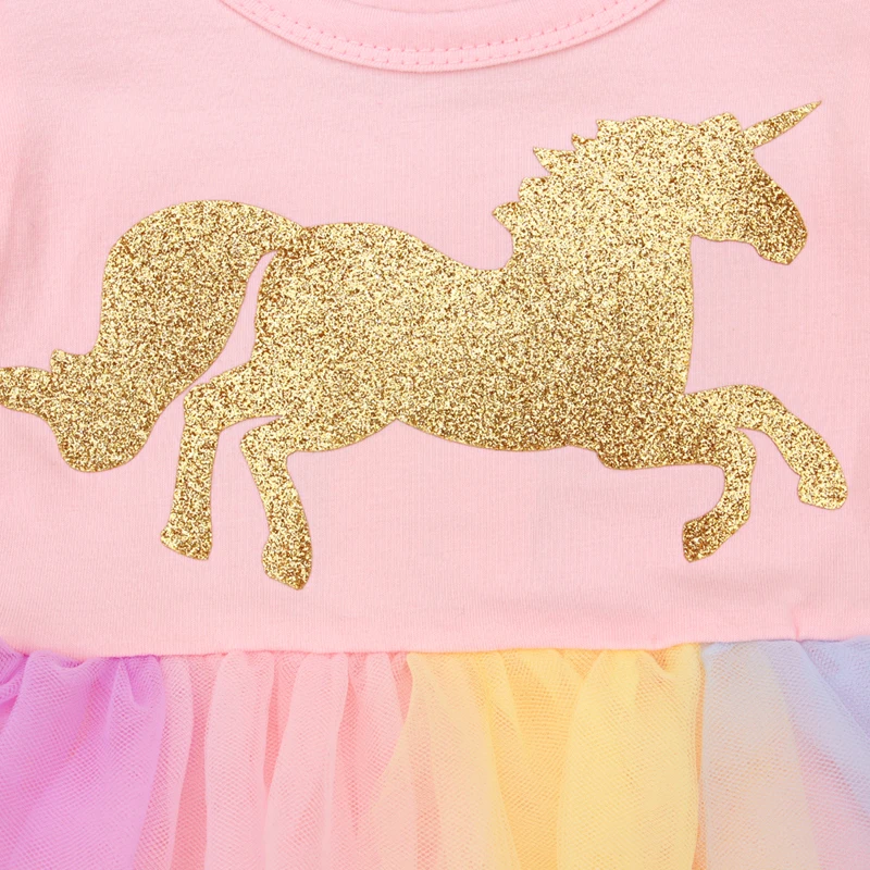 Toddler Girls Unicorn Dress Baby Girls Rainbow Colors Tulle Dress with Unicorn Lovely Kids Sundress for Unicorn Party