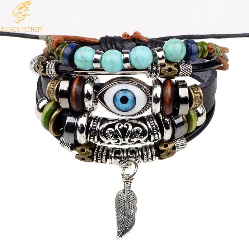 Tiger Totem Turkish Evil Eye Bracelets rope leather bracelet Women Men bangles fashion green