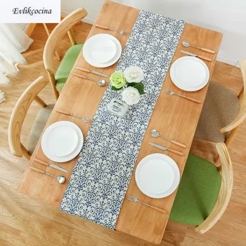 

Free Shipping Blue Porcelain Chinese Table Runner Decoracion Mesa Hogar Cotton Linen Chemin De Table Tafelloper For Party Decor