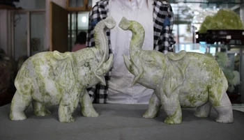 

Chinese Fengshui natural Jade pure hand-carved Auspicious lucky Elephant Statue