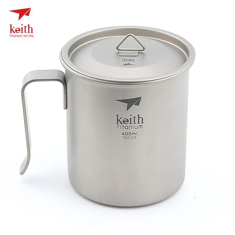 

Keith Titanium Cup Coffer Mug Outdoor Camping Hiking Picnic Bottle Mug With Fixed Handle Single-layer Cup 400ml Ti3263