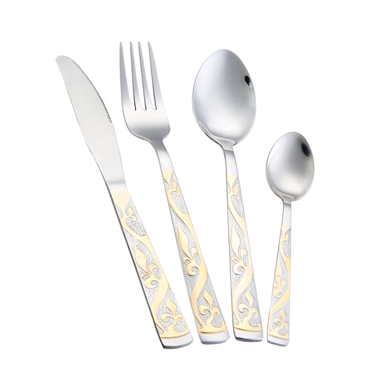 24pcs Gold Plate Cutlery Set Stainless Steel Flatware Sets Dinnerware