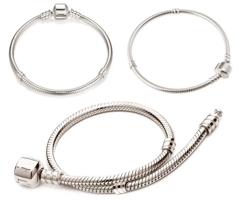Модный браслет с бусинами, 925 пробы, серебряная цепочка-змейка, браслет и роскошные ювелирные изделия, 16-23 см, женский подарок