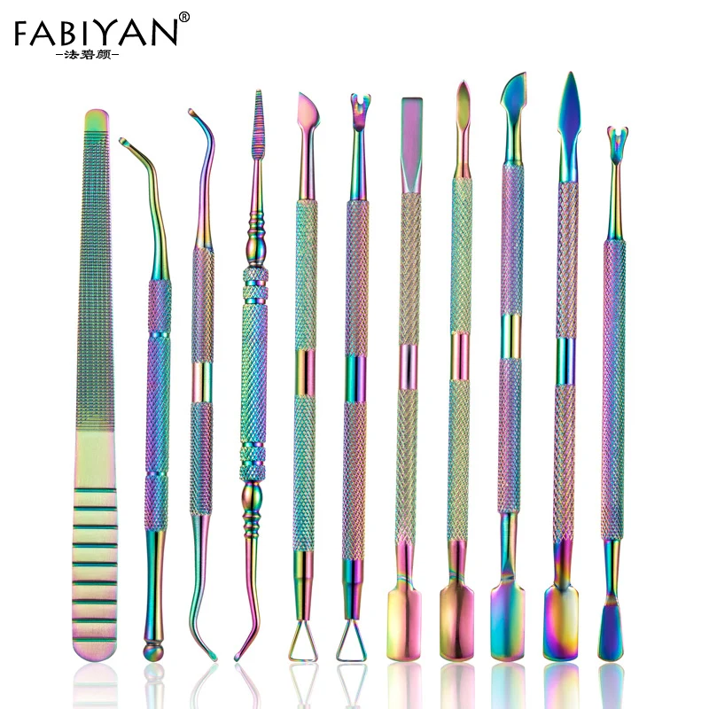 

11 Style Stainless Steel Cuticle Spoon Pusher Fork Dead Skin Nail Art Files UV Gel Polish Remove Manicure Care Groove Clean Tool