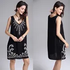 Save 1.57 on Embroidery Fashion Casual Black Women Dress Brand Quality Summer Style Tropical Vestido De Festa Summer Dress Femininas