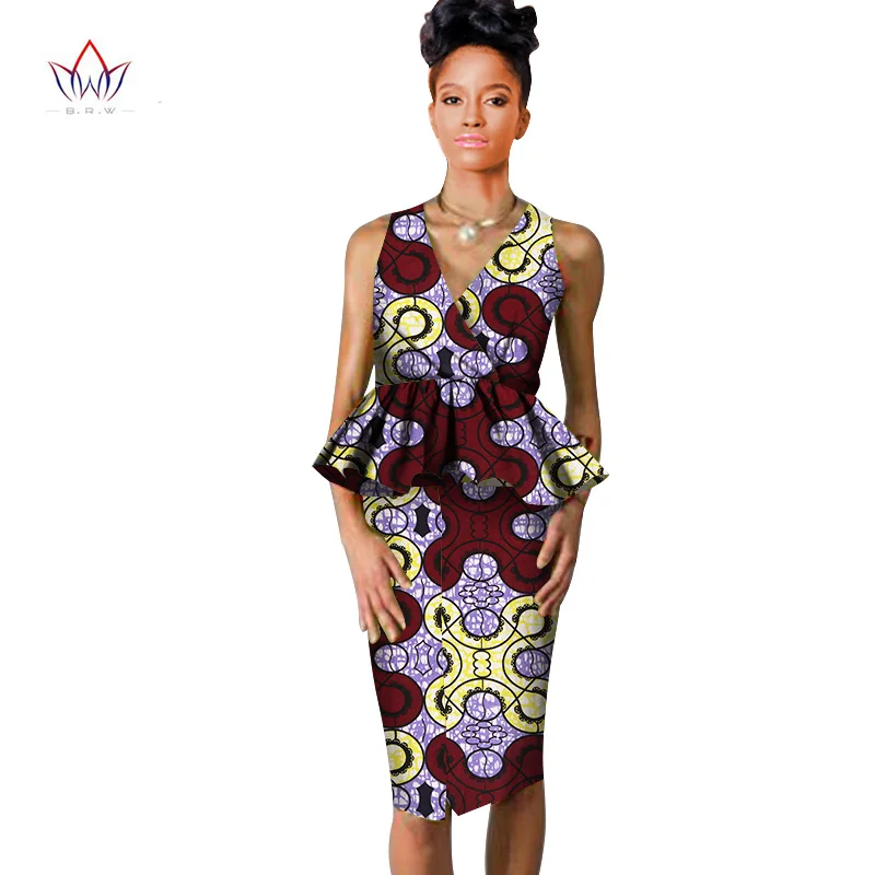 african dresses for women Dashiki v-neck skirt set sexy& club Bazin Riche africa print knee-length dress cotton 6xl BRW WY804