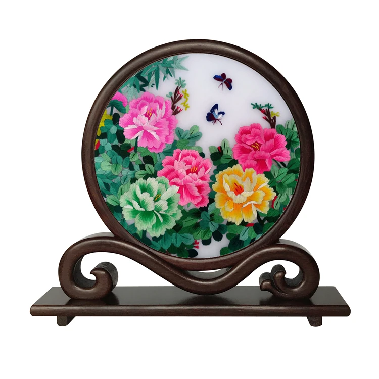 

Chinese Traditional Craft Paintings Decoration Ornaments Handmade Double Suzhou Embroidery Wenge Frame Home Decor Luxury Gift