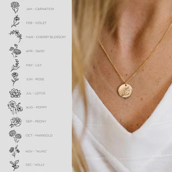 

Stunning Birth Flowers Necklace Carnation Rose Charms Gold Layering Necklace Jewelry Gift for Women 18icnh, LN004-GOLD