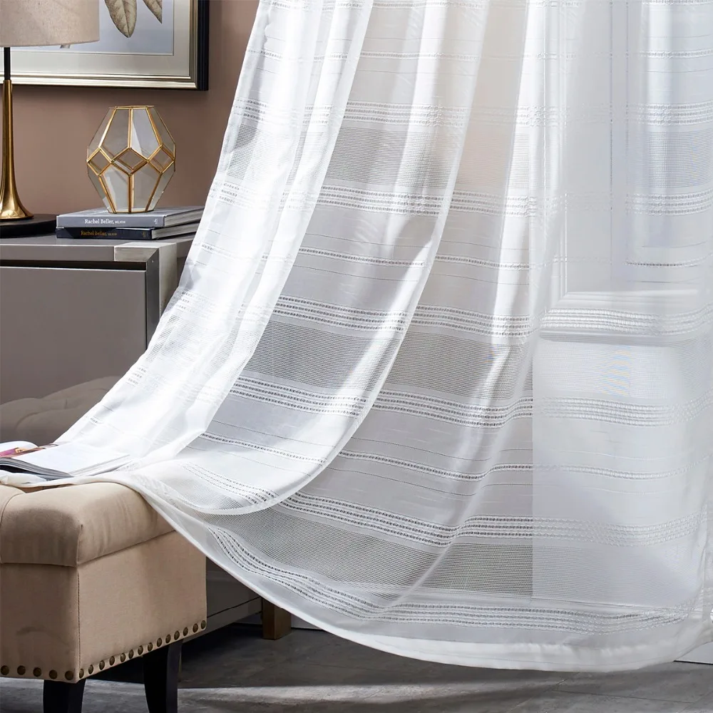 Buy Cherry White Stripe Jacqaurd Window Curtain Tulle