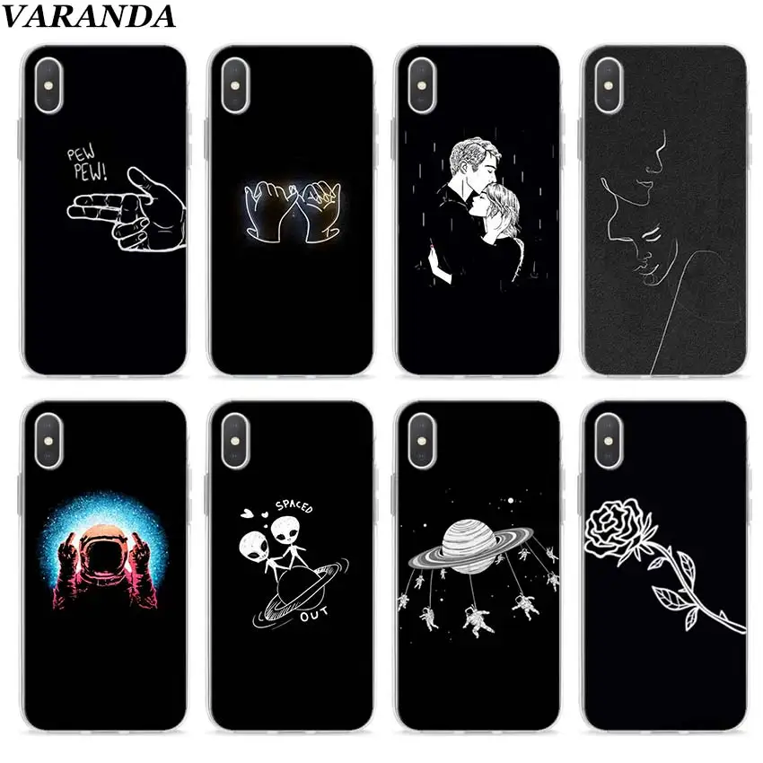 

Art White Line Kiss Love Heart Flower Rose Girl Case for Apple iPhone 7 8 Plus 6 6s Plus 5 5s X XR XS MAX TPU Soft cases Coque