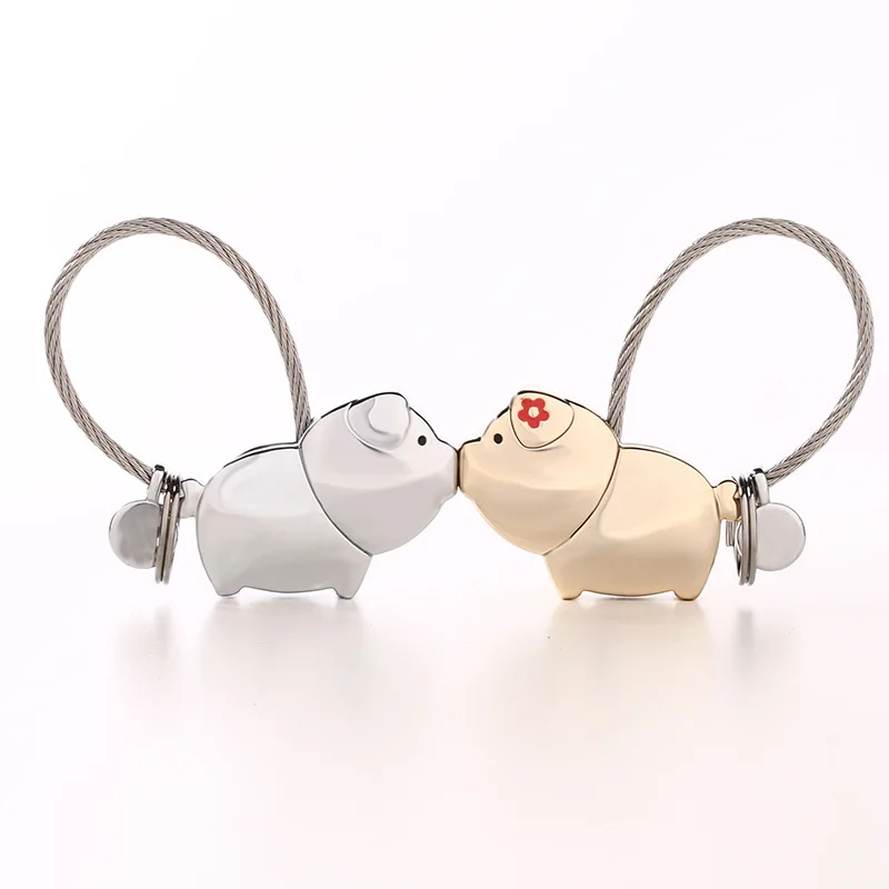 Milesi moda lindo beso cerdo un par llavero para el amante mujeres titular Alambres cuerda regalo llavero colgante chaveiro llaveros