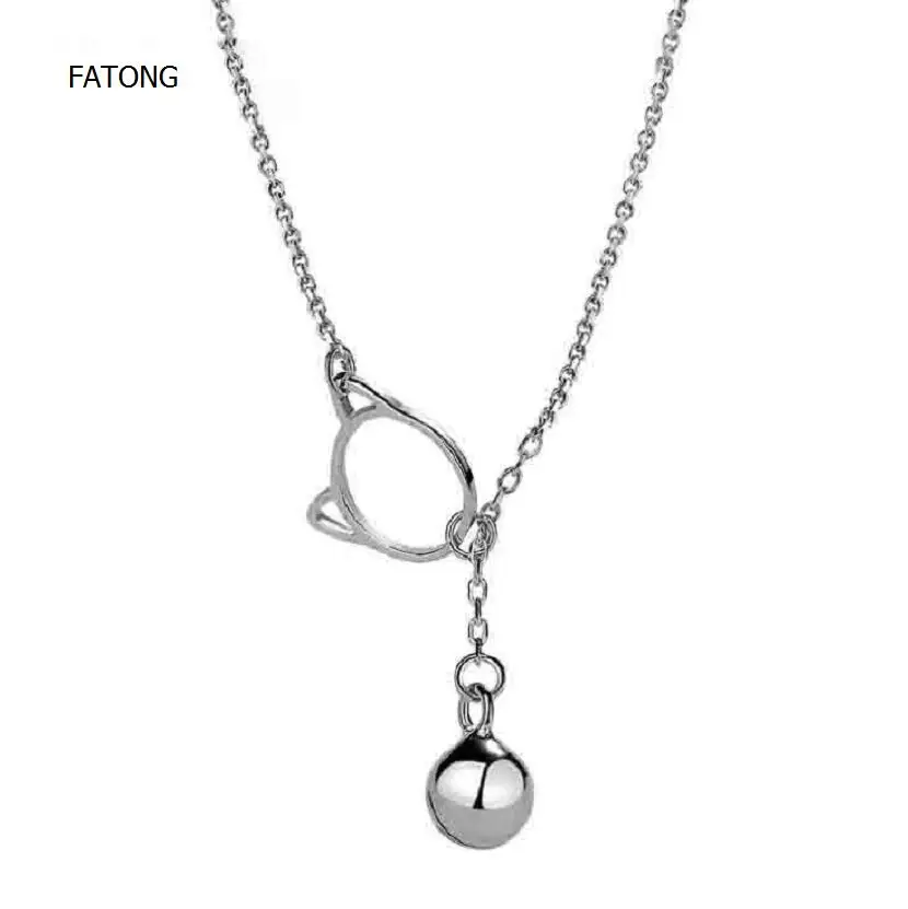 Cat bell cute and stylish 100 s925 sterling silver necklace Europe and