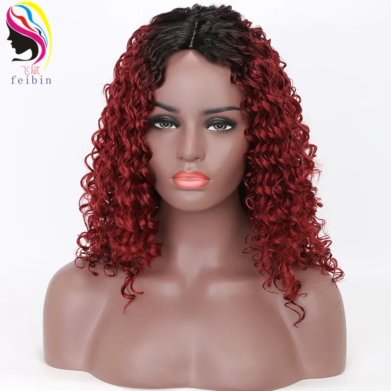 Feibin короткие африканские парики для черных женщин синтетические кудрявые Омбре светлые натуральные черные афро парики 12-14 дюймов - Цвет: T1B/350
