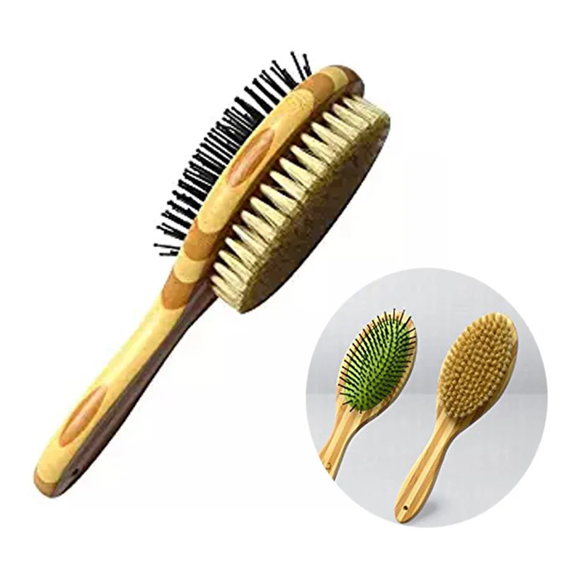 Pet Grooming Brush Comb, Professional Double Sided Pin & Bristle Bamboo