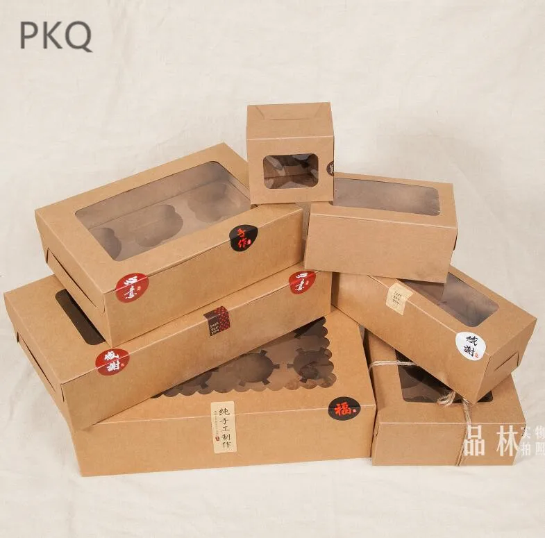10 шт крафт бумажный пакет для печенья упаковочная коробка для торта с пластиковой бумажная коробка с окном белые для леденцов бисквитный шоколадный коробка Подарочная коробка для кексов