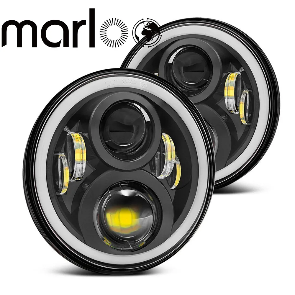 Marloo Wrangler JK TJ Led Headlight 120W 7 Inch Led Headlight White DRL Amber Signal Angel