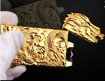 

High Quality Carved Dragon Pattern Pulsed ARC Windproof Electronic Rechargable USB Flameless lighter