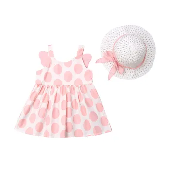 

Girl Dress 2pcs Newborn Kids Baby Girl Outfits Clothes Sundress Sleeveless Dress +Sun Hat Strawhat Set