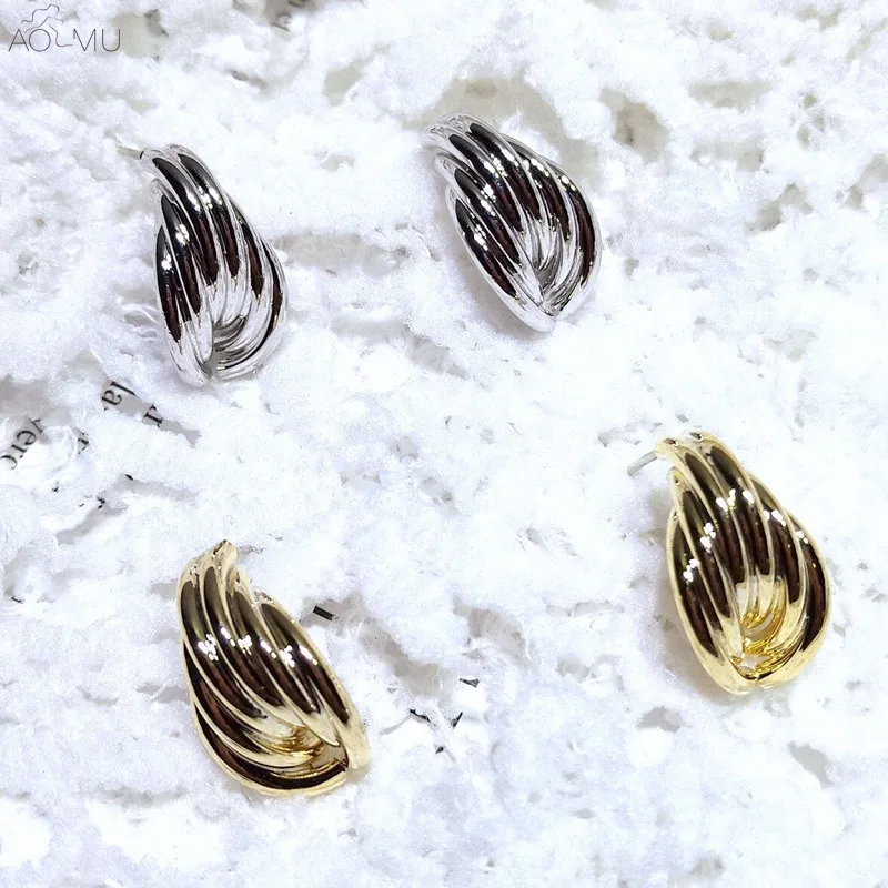 

AOMU S925 Sterling Silver Vintage Gold Silver Color Metal Geometric Irrregular Small Stud Earrings for Women Girl Party Gift
