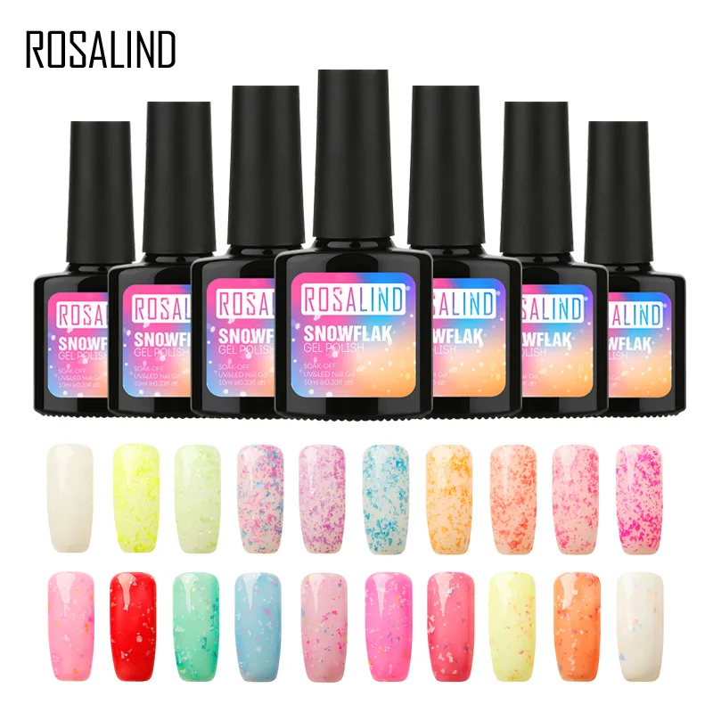 

ROSALIND Gel 1S 10ml Snowflake Gel Nail Polish Semi Permanent LED Nude Color Glitter UV Nail Art Lacquer Soak off Gel Varnish