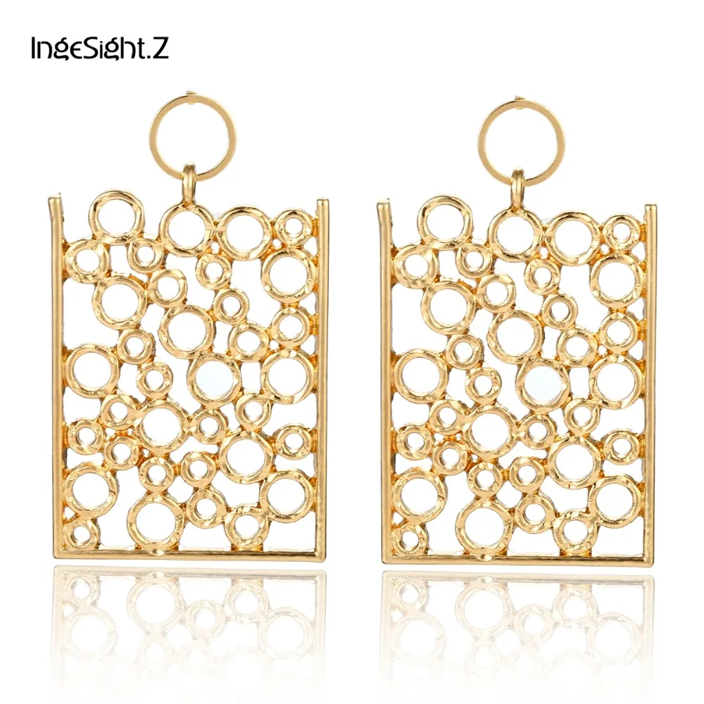 

InSight.Z Punk Exaggerated Geometric Square Drop Earrings Statement Vintage Hollow Out Circle Dangle Earrings for Women Jewelry