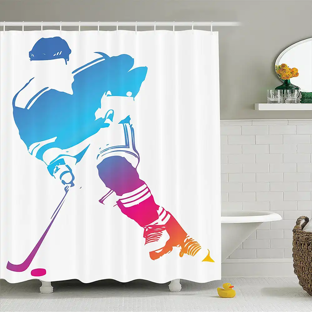 Colorful Man Figure Silhouette Of A Hockey Player Athlete Racing