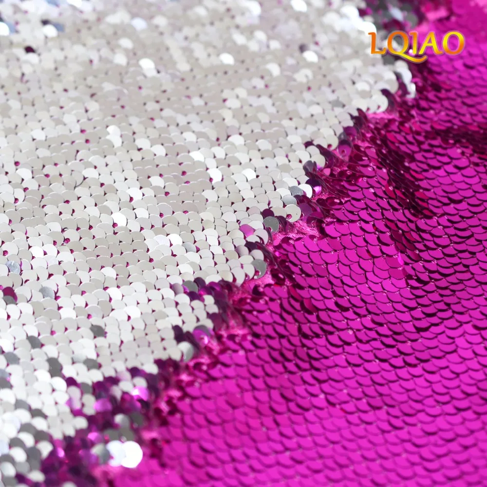 LQIAO 45*125cm Fuchsia and Silver Reversible Sequin Fabric Mermaid