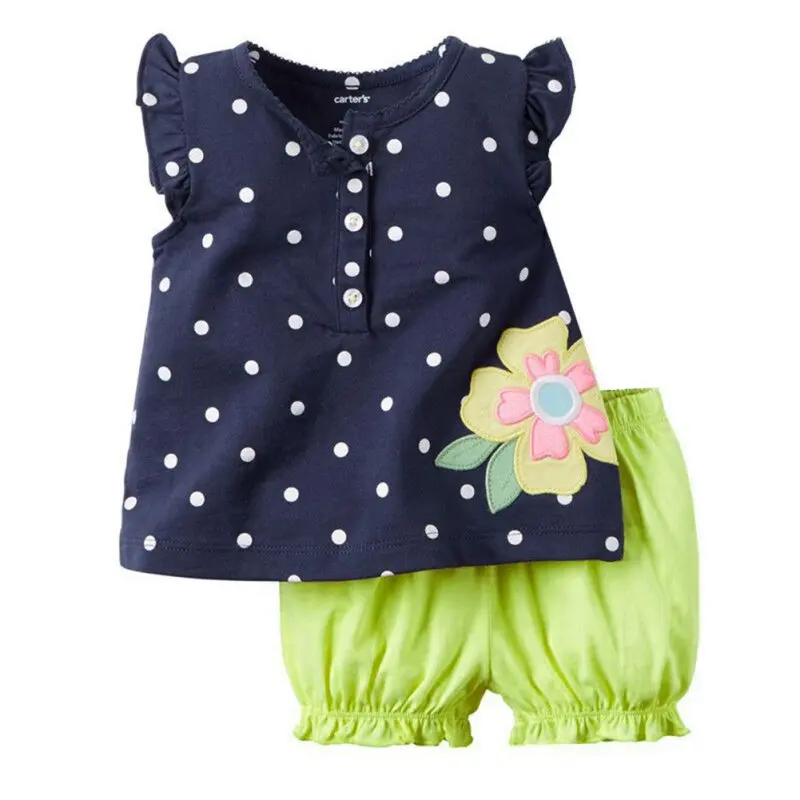 

2pcs Sets Lovely Kids Girls Outfit Clothes T-shirt Dot Tops+Bloomers Pants Children Sets LH9s