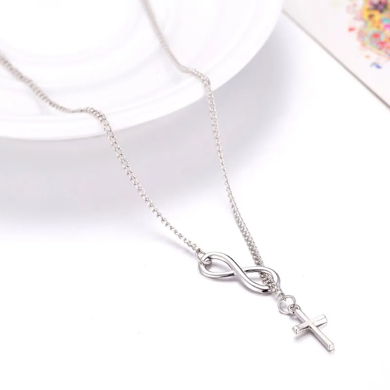 Unique Fashion Jewelry Infinity 8 Bit Minimalist Luck Cross Pendant Necklace Best Friend Chain Necklaces for Women Wholesale