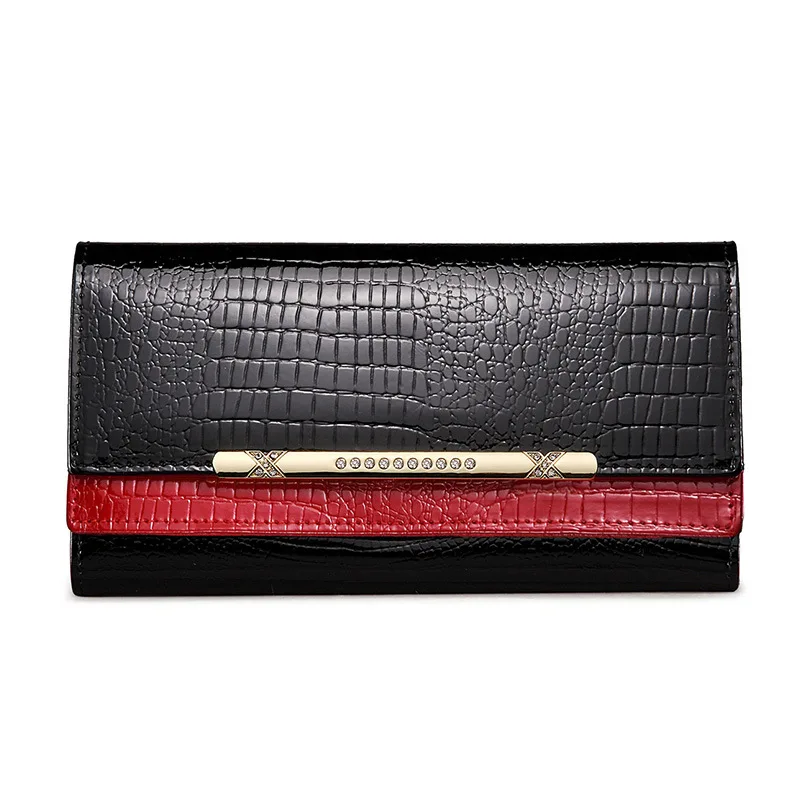 

Elegant Wallet for Ladies Double Layer Large Capcity Purse Crocodile Pattern Leather Bags with Diamonds