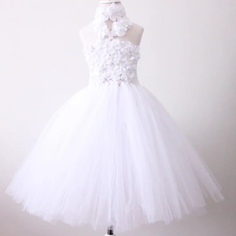 

Flower girl white wedding party tutu dresses Fashion children kids appliques princess dress beautiful baby girls handmade tutus