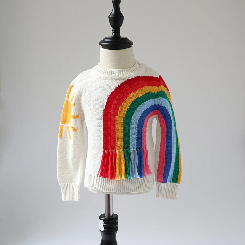 

Children's sweaters 2019 spring and autumn new baby rainbow sun pattern kids boys and girls sweaters 100% cotton sweaters