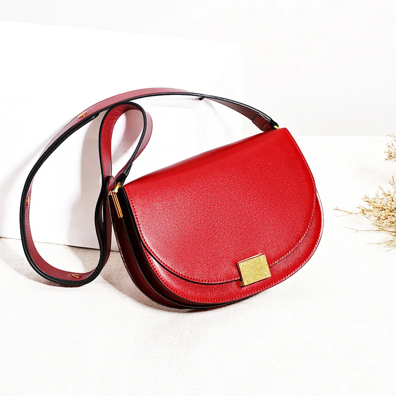 

2018 Luxury Brand Design Genuine Leather Single Shoulder Bag for Women Saddle Bag Small Cover Crossbody Messenger Bag
