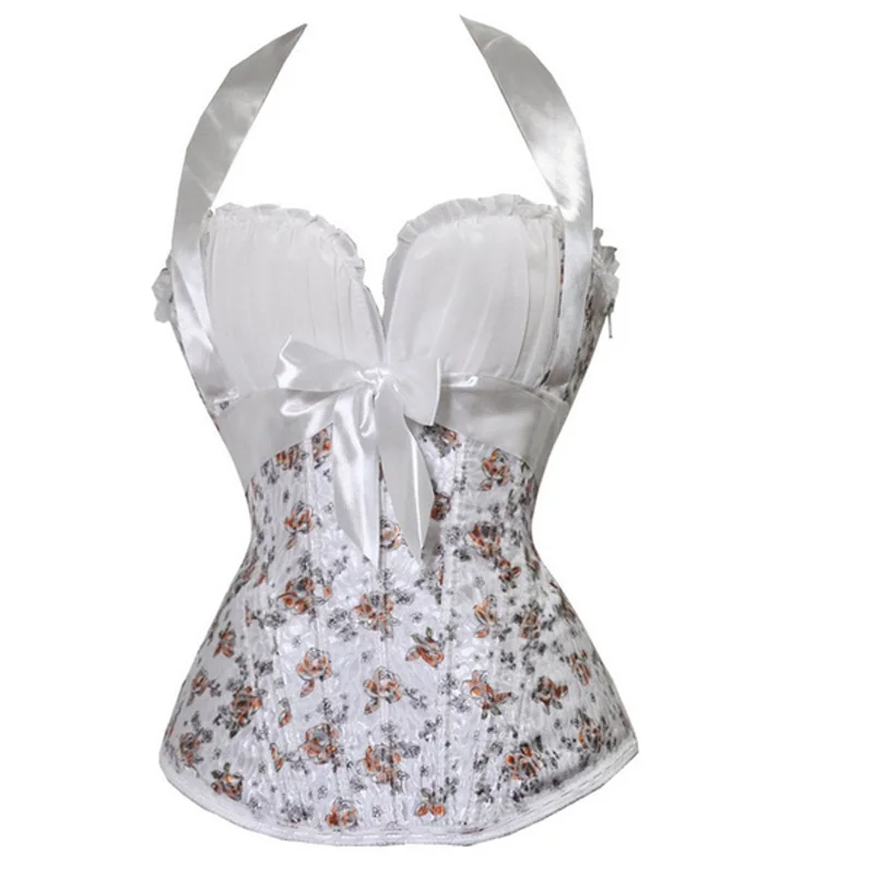Buy Sexy White Print Halter Top Chest Binder Waist Trainer Tummy Control Women