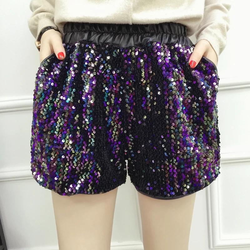 Buy LYFZOUS Plus Size Sexy Pu Leather Sequined Shorts