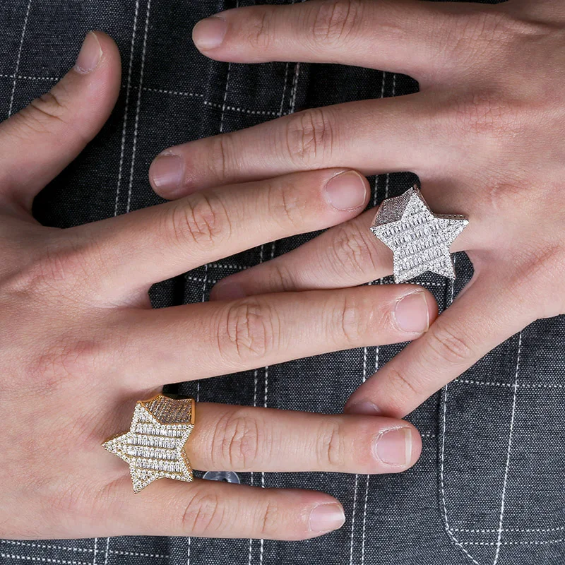 Новые Кольца со льдом супер звезды для мужчин/женщин микро проложенные Золото Серебро Цвет отделка кубическая подвеска с цирконом хип хоп ювелирные изделия кольцо подарки