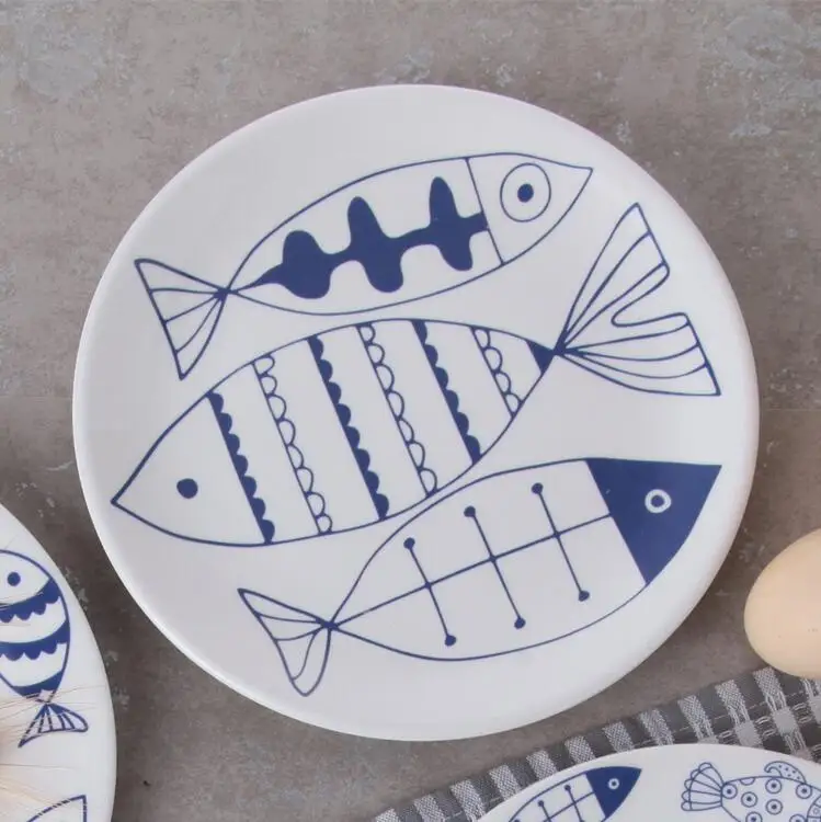 Тарелки рыбок Керамика пластины 8* дюймовый посуда фарфор плоских пластин Кондитерские торт лоток вечерние тарелках фрукты блюдо