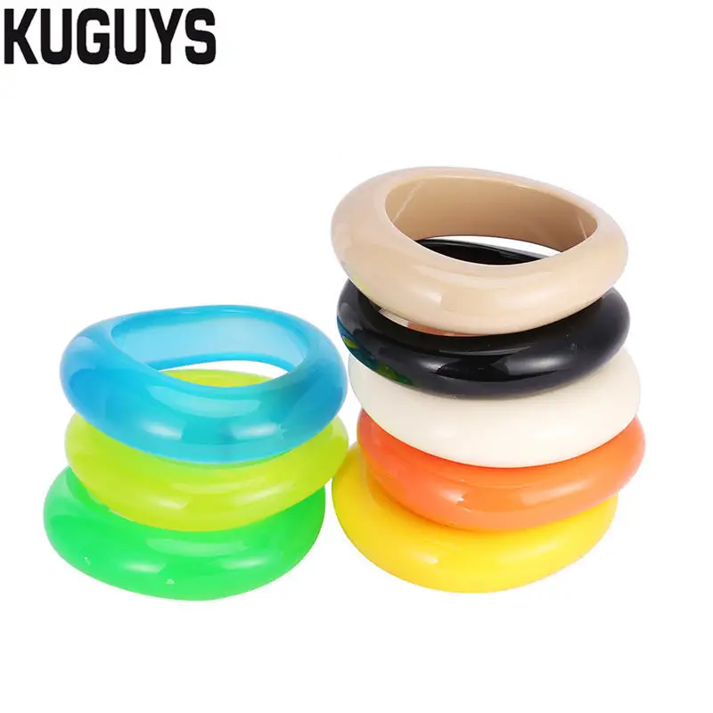 

KUGUYS Fashion Jewelry Resin Clear Colorful Cute Bangle for Women Jelly Color Geometric Irregularity Bracelet Trendy Accessories