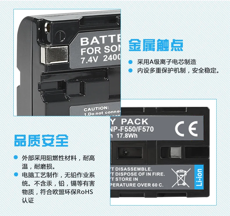 NP-F550 NP-F570 NP F550 F570 7,4 V 2400 мА/ч, Перезаряжаемые литий-ионная аккумуляторная батарея для sony CCD-SC55 CCD-TRV81 DCR-TRV210 MVC-FD81