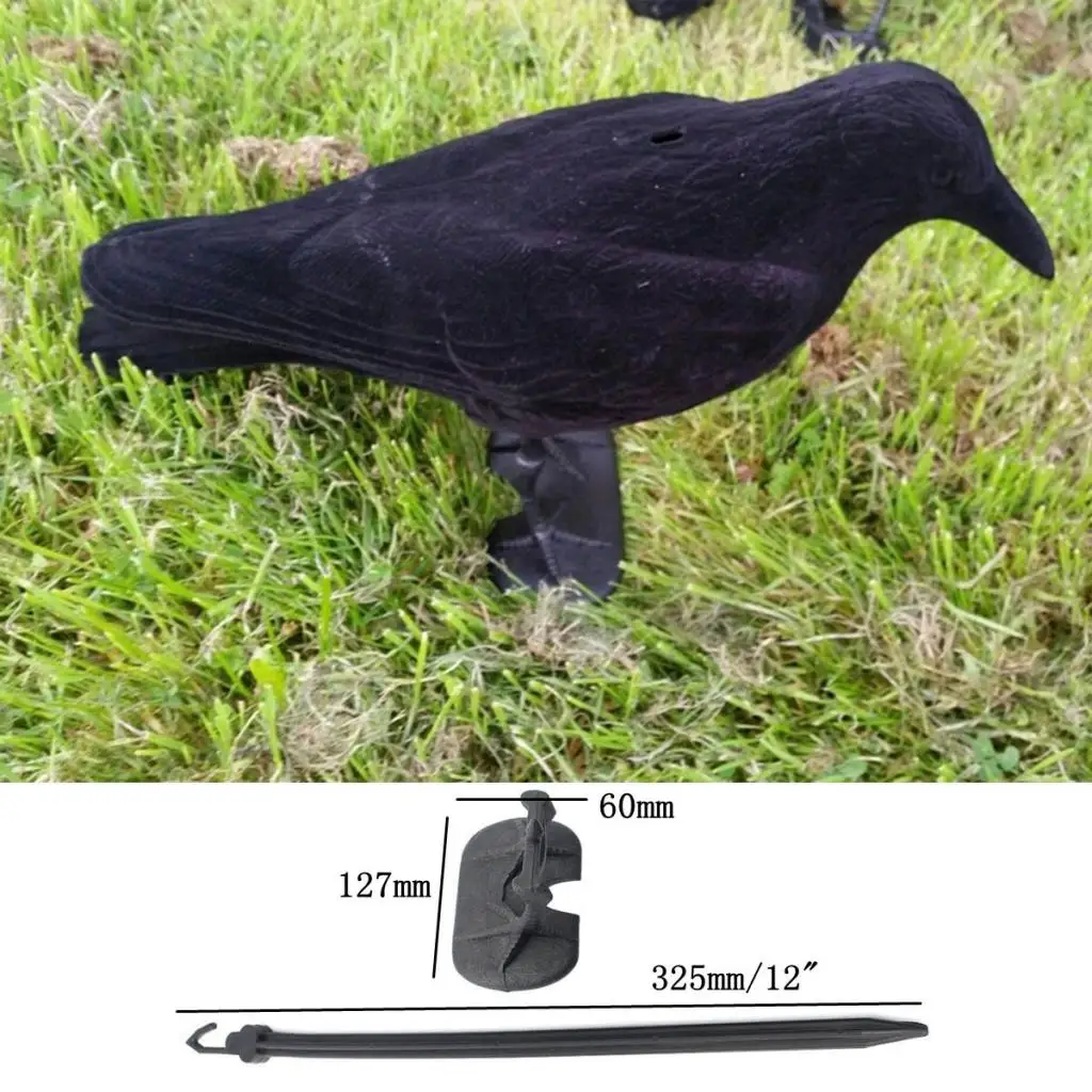 Garden Flocked Hard Plastic Black Hunting Decoy Crow Stand Body Feet Stake