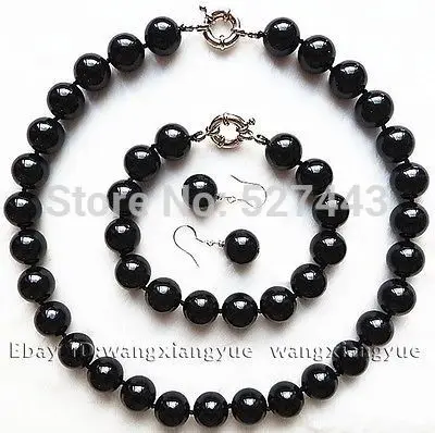 

Hot sell Noble- hot sell new - FY&DR5685 Wholesale 12mm Natural Black Rich Agate Necklace bracelet Earrings Set AAA Grade (A0425